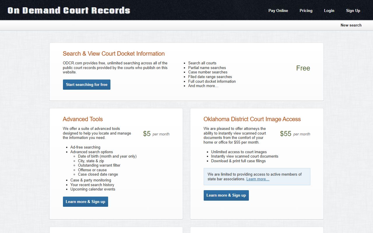 ODCR free docket search and image pricing for Harper County court records