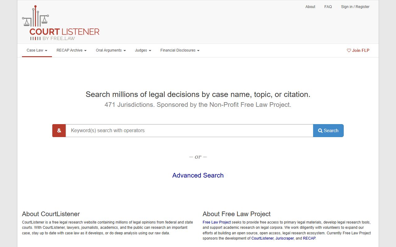 CourtListener federal legal database used for Harper County federal court research