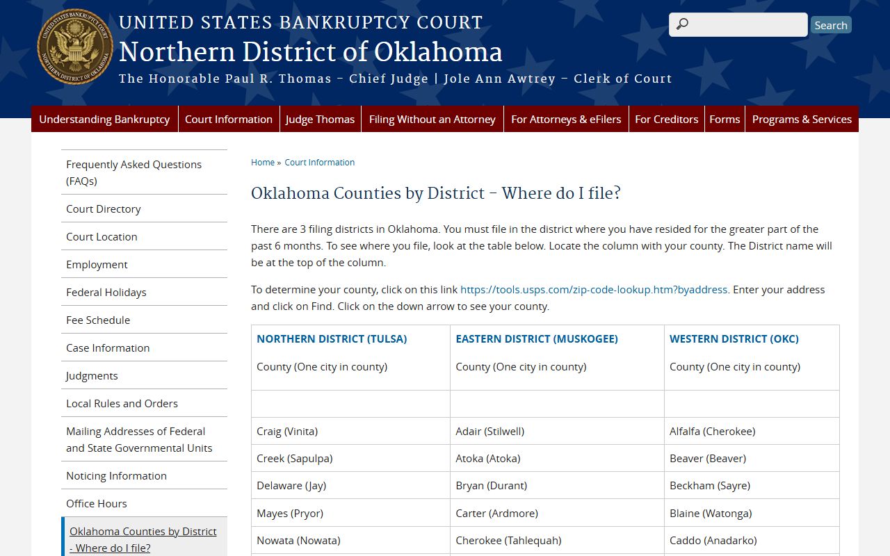 Oklahoma bankruptcy county filing guide showing where Harper County residents file