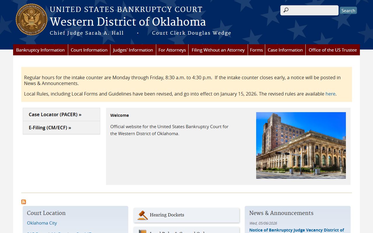 Western District of Oklahoma bankruptcy court website serving Harper County residents