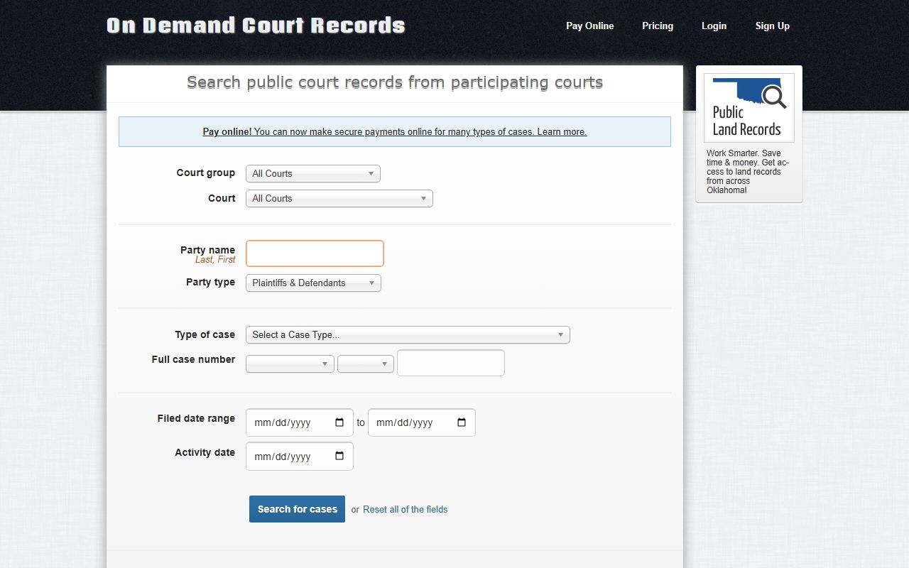 Harper County court records search on the ODCR portal