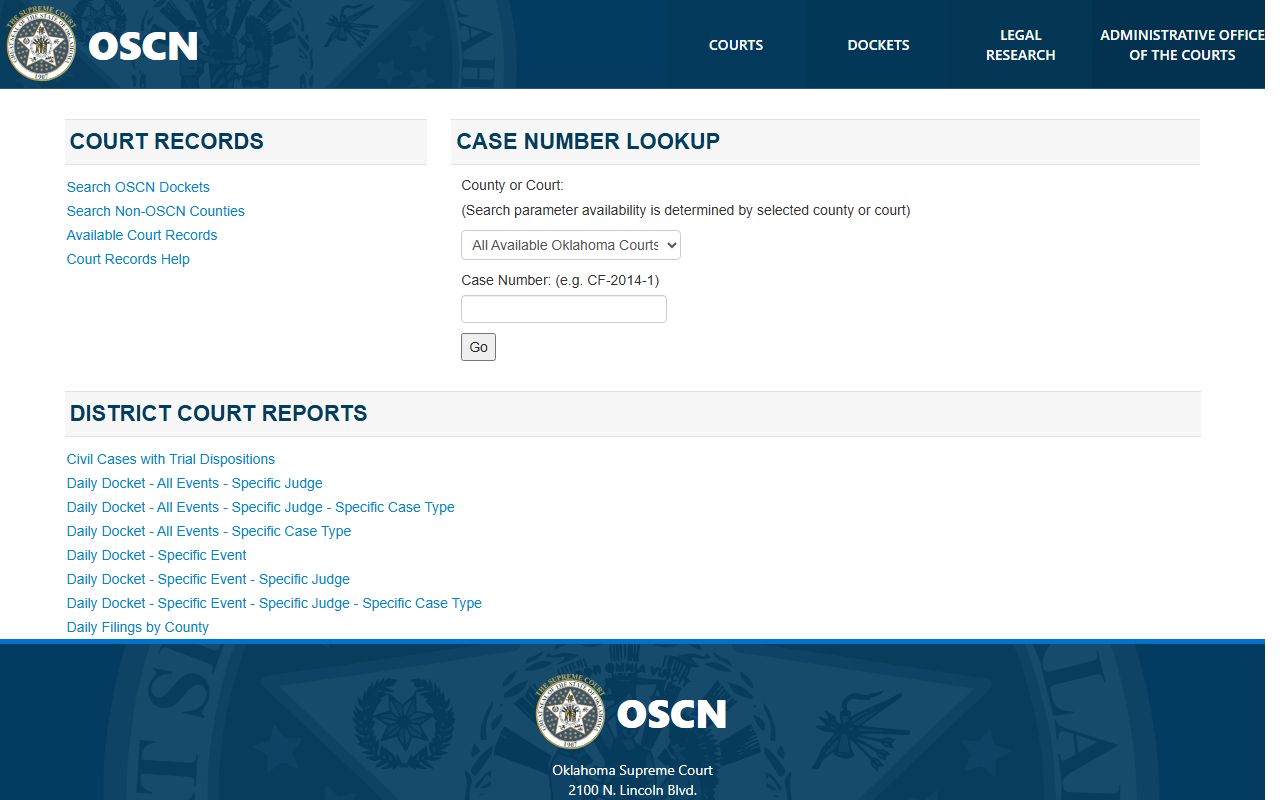 Harper County court records docket search on OSCN