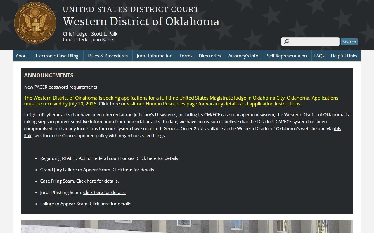 Harper County federal court records in the Western District of Oklahoma