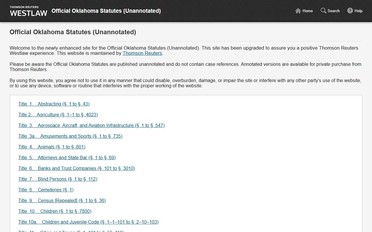 Official Oklahoma Statutes portal for Harper County court records sealing and expungement law